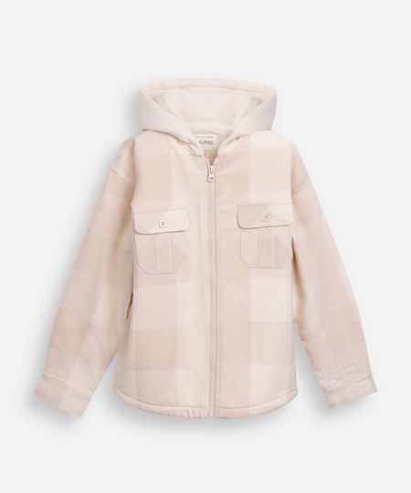 jaqueta infantil de algodão com capuz e forro xadrez bege 6 jaqueta infantil de algodão com capuz e forro xadrez bege 6