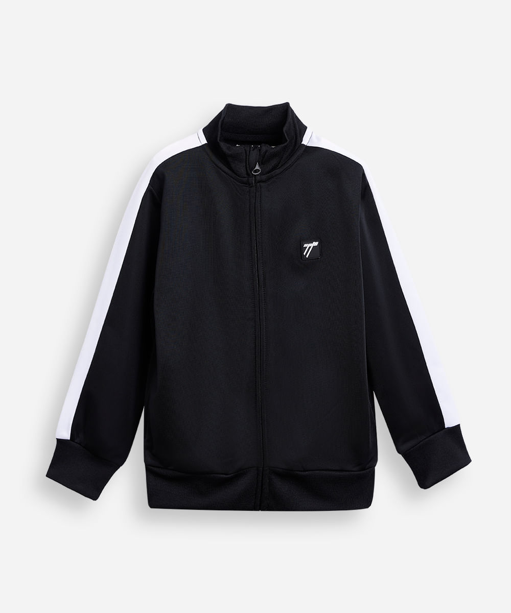 jaqueta infantil gola alta com recorte preta