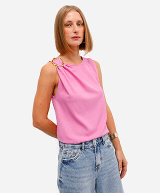 regata feminina texturizada com franzido rosa