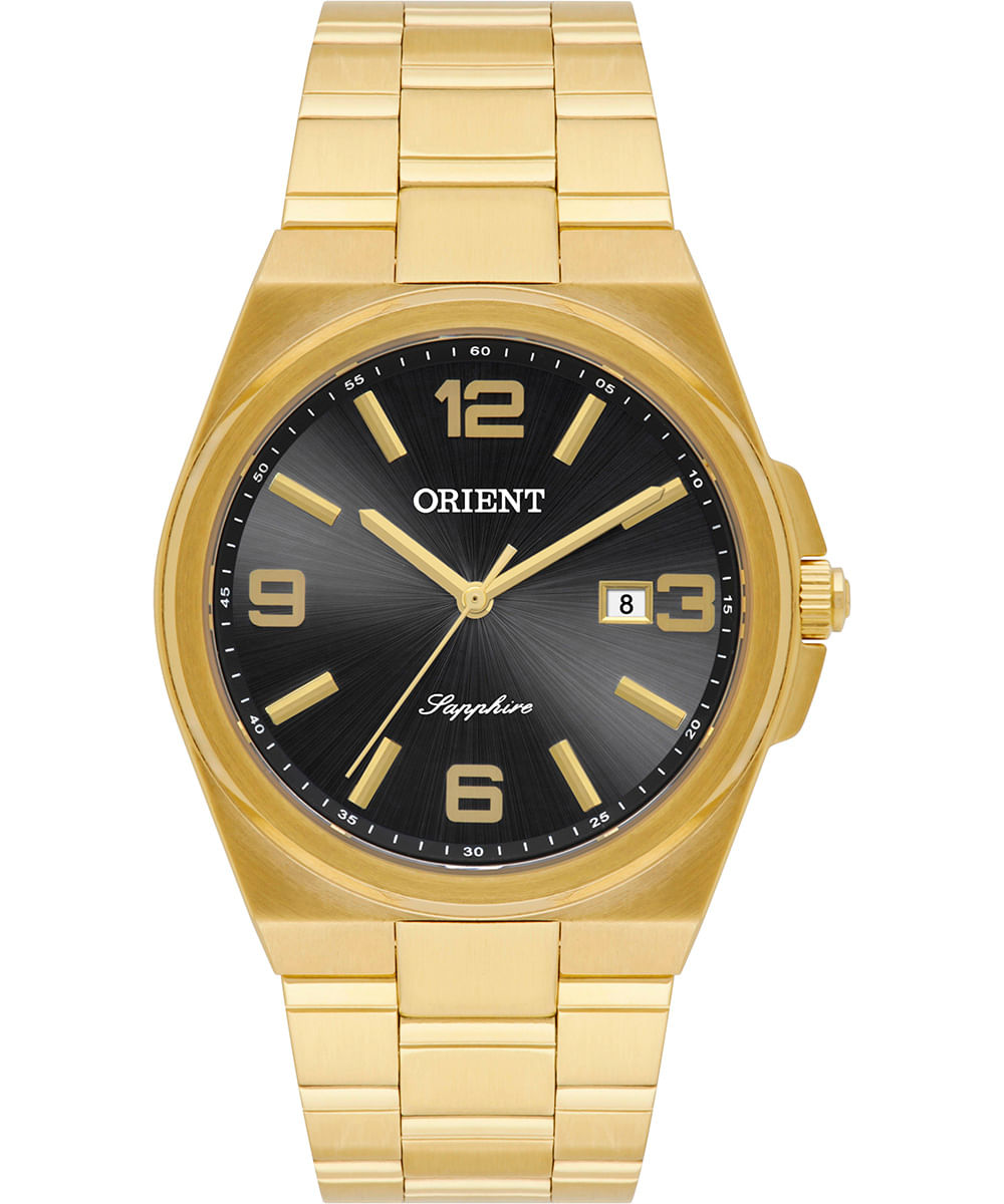 relógio masculino orient mgss1259p2kx analógico calendário dourado