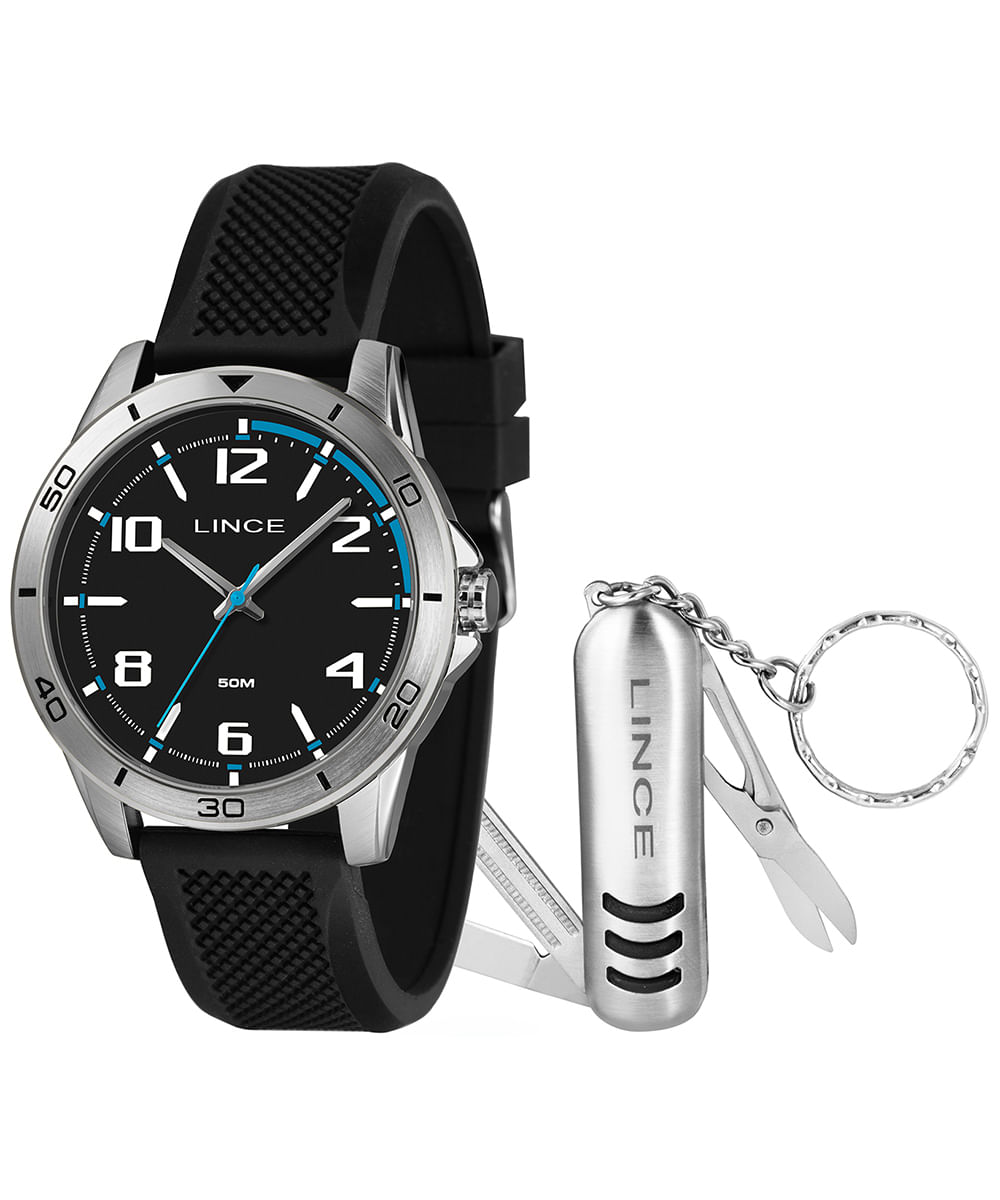 kit relógio masculino lince mrpm006l46ka8kp2px analógico preto
