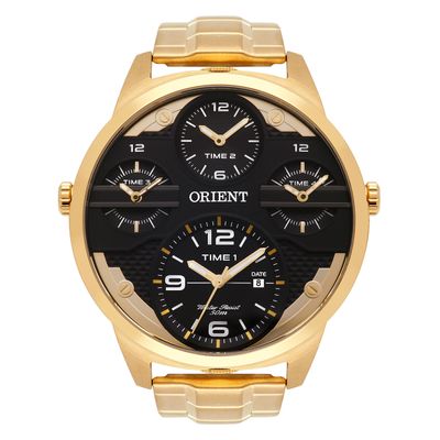 relógio masculino orient mgsst002p2kx dual time dourado