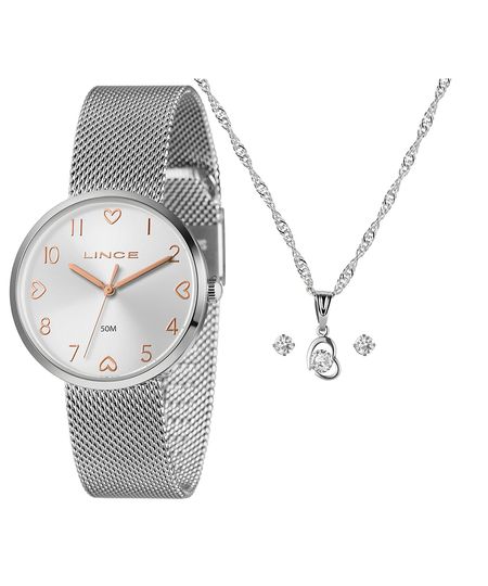 kit relógio feminino lince lrmh209l36k09us2sx analógico prateado UNICO kit relógio feminino lince lrmh209l36k09us2sx analógico prateado UNICO