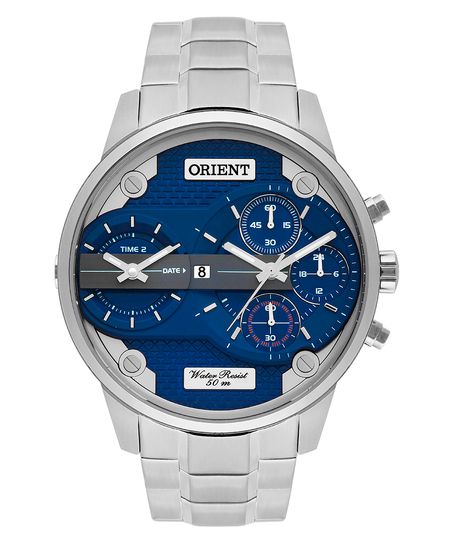 relógio masculino orient mbsst001d1sx dual time prateado UNICO relógio masculino orient mbsst001d1sx dual time prateado UNICO