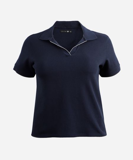 polo feminina canelada manga curta plus size azul GG1