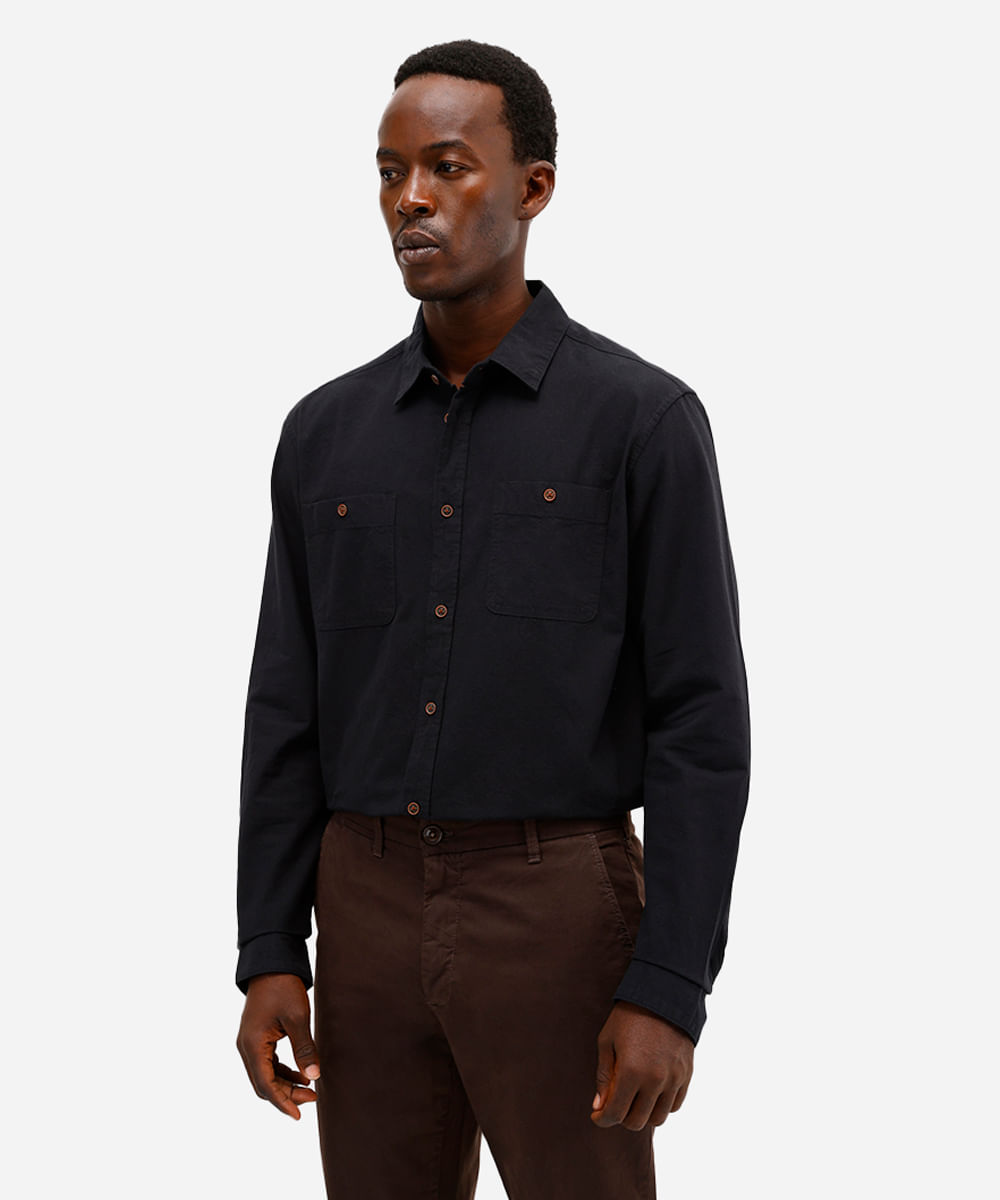 camisa masculina de algodão manga longa preta