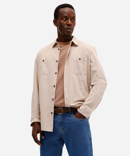 camisa masculina de algodão manga longa bege P