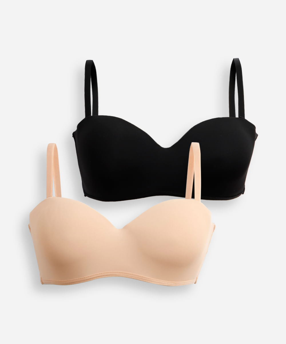 kit de 2 sutiãs femininos meia taça alça removível colorido
