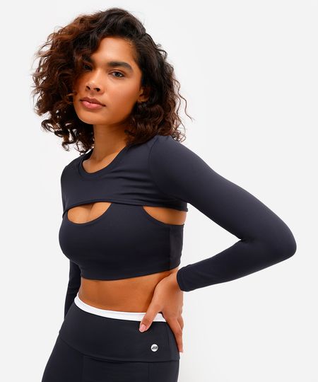 top feminino esportivo ace com sobreposição preto G top feminino esportivo ace com sobreposição preto G