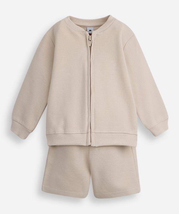 conjunto infantil de moletom canelado bege 6-9