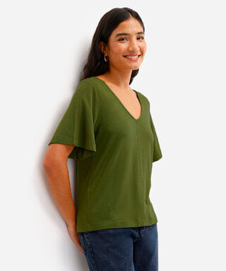 blusa feminina de viscose decote v manga curta verde