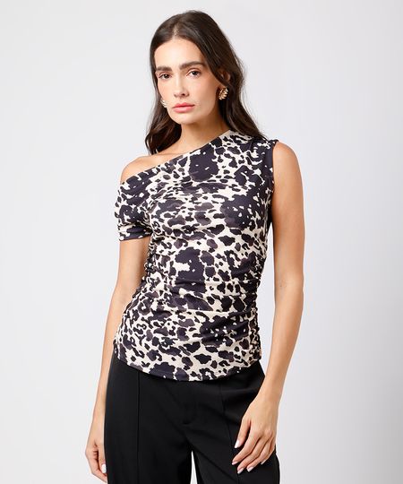 blusa feminina cow print franzida mindset colorida PP blusa feminina cow print franzida mindset colorida PP