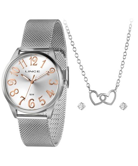 kit relógio feminino lince lrmh222l40k0dds2sx analógico prateado UNICO kit relógio feminino lince lrmh222l40k0dds2sx analógico prateado UNICO