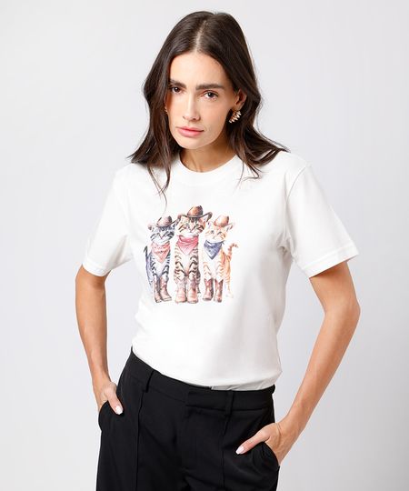 camiseta feminina de algodão gatinhos western mindset off white PP