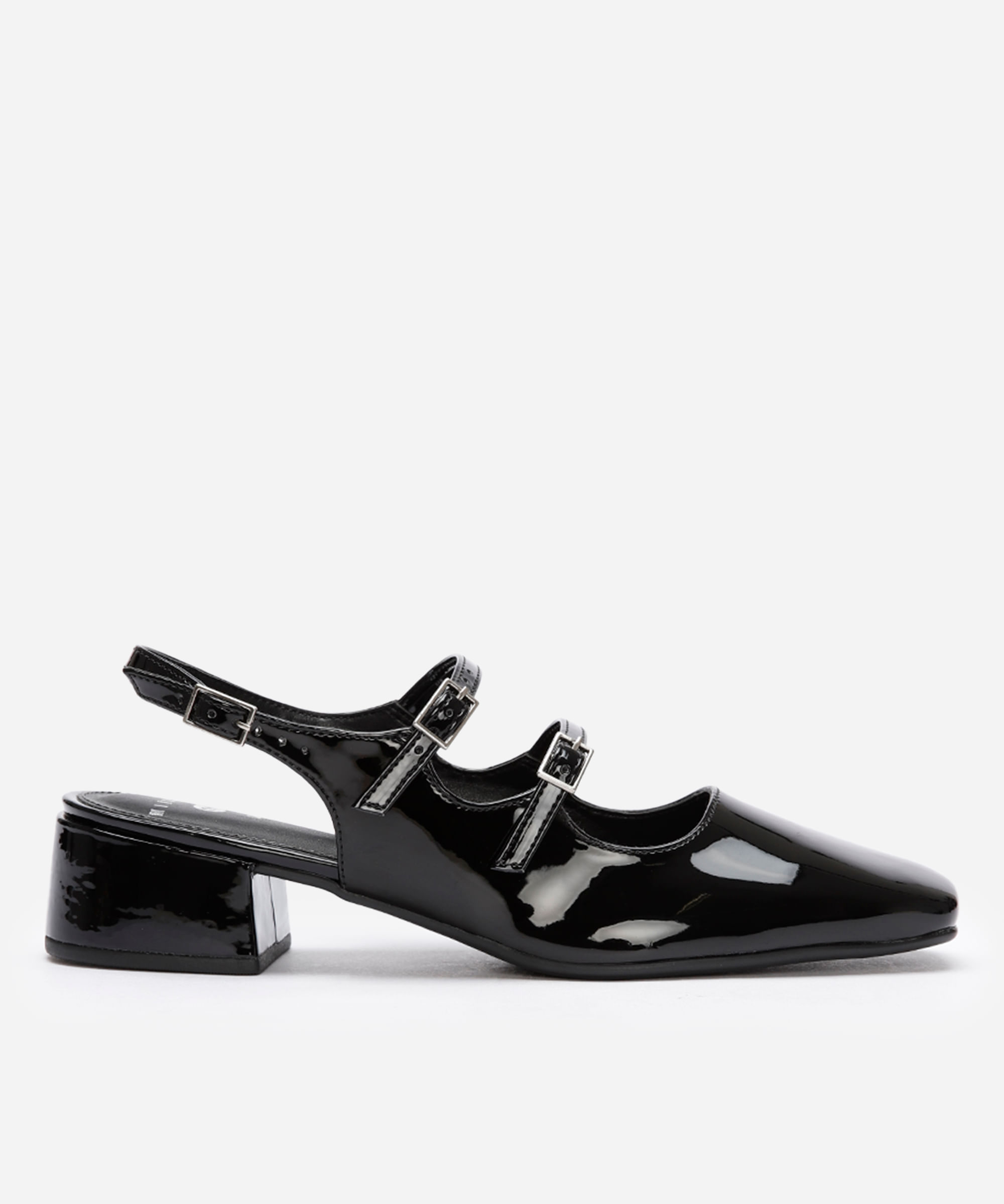 scarpin boneca com fivelas salto baixo mindset preto
