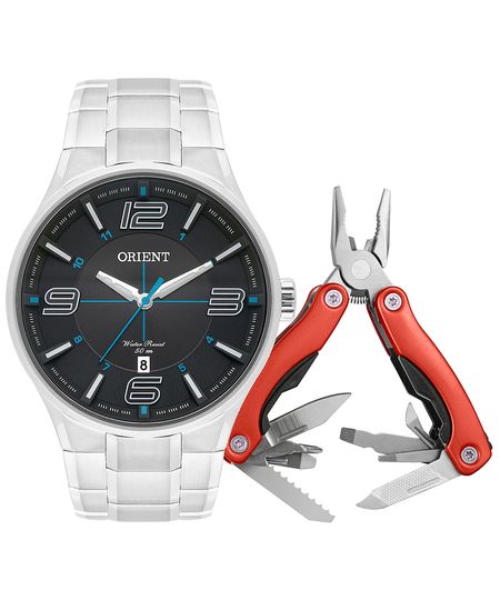 kit relógio masculino orient mbss1307kd38d2sx analógico calendário prateado UNICO kit relógio masculino orient mbss1307kd38d2sx analógico calendário prateado UNICO