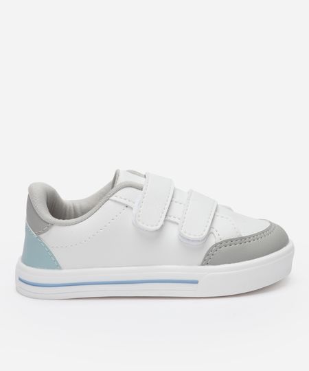 tênis casual infantil cano baixo com velcro branco 20