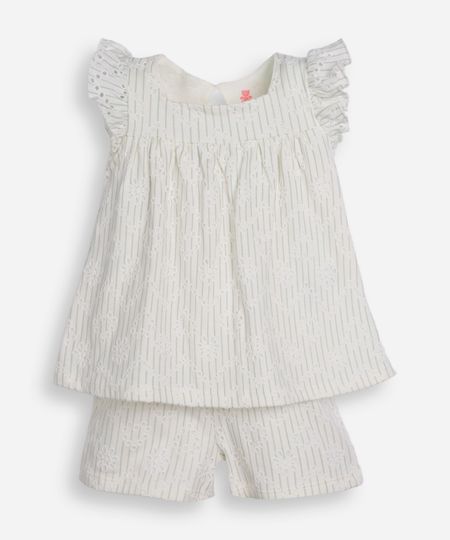 conjunto infantil em laise listrado - off white 9-12 conjunto infantil em laise listrado - off white 9-12