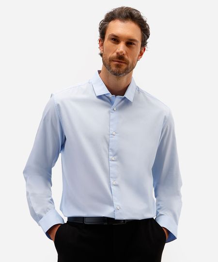 camisa masculina de algodão manga longa azul M