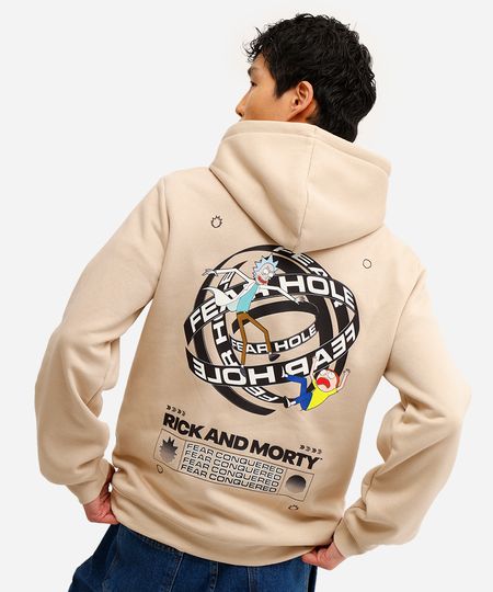 blusão masculino de moletom felpado com capuz rick and morty bege P blusão masculino de moletom felpado com capuz rick and morty bege P