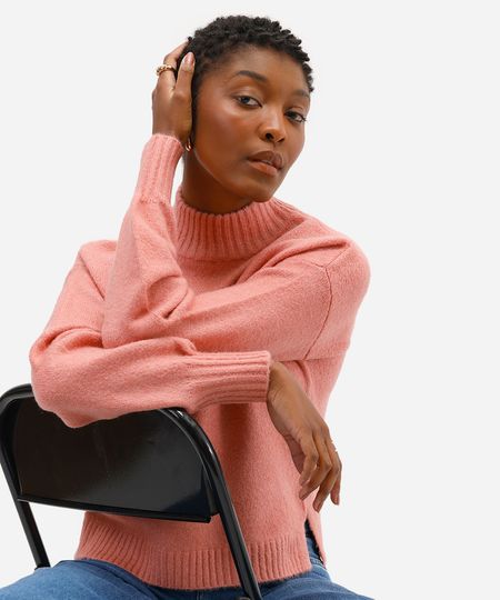 suéter feminino de tricot básico gola alta rosa M