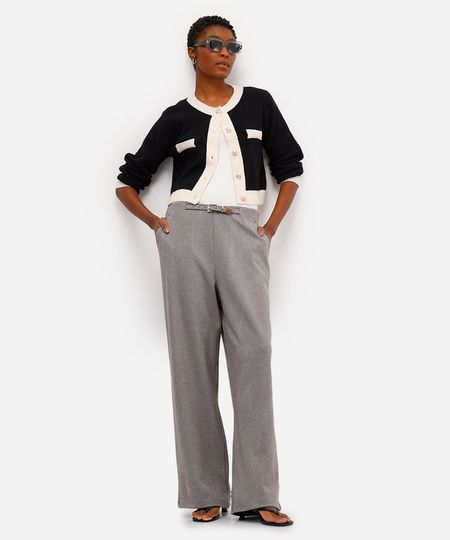 calça feminina de alfaiataria com fivela listrada cinza 40 calça feminina de alfaiataria com fivela listrada cinza 40