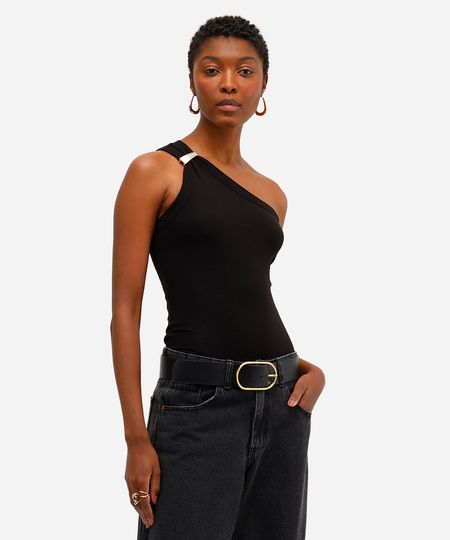 blusa ombro único feminina de algodão preta GG