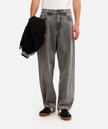 calça baggy masculina jeans cinza 40