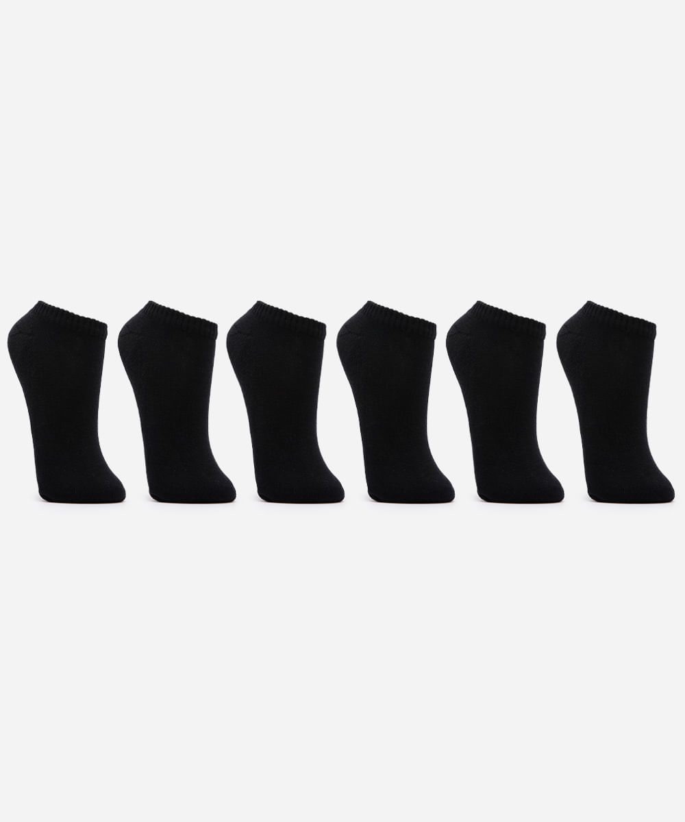 kit de 6 meias cano curto preto