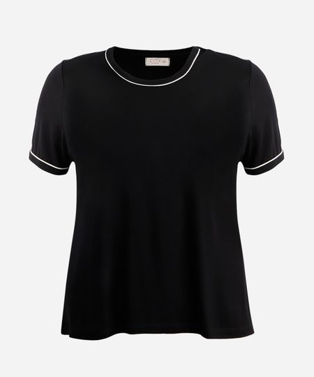 blusa feminina de viscose manga curta plus size preta GG1