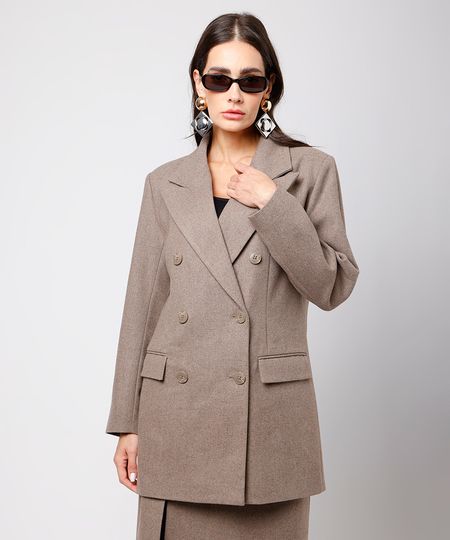 blazer oversized feminino com lã mindset bege P