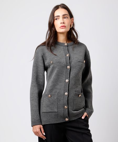 cardigan feminino de tricot mindset cinza M