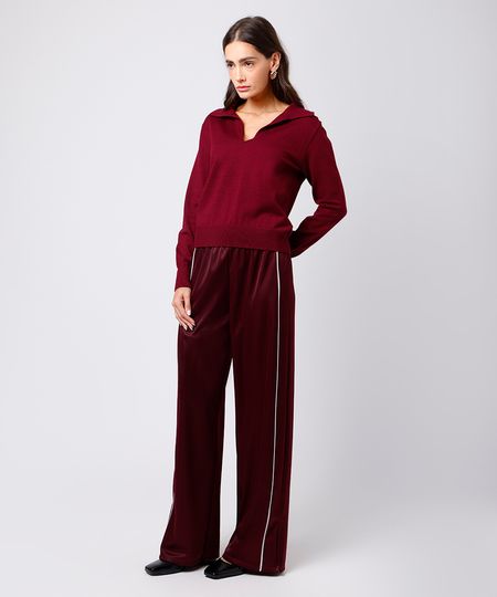 calça reta feminina com nervuras mindset vinho P