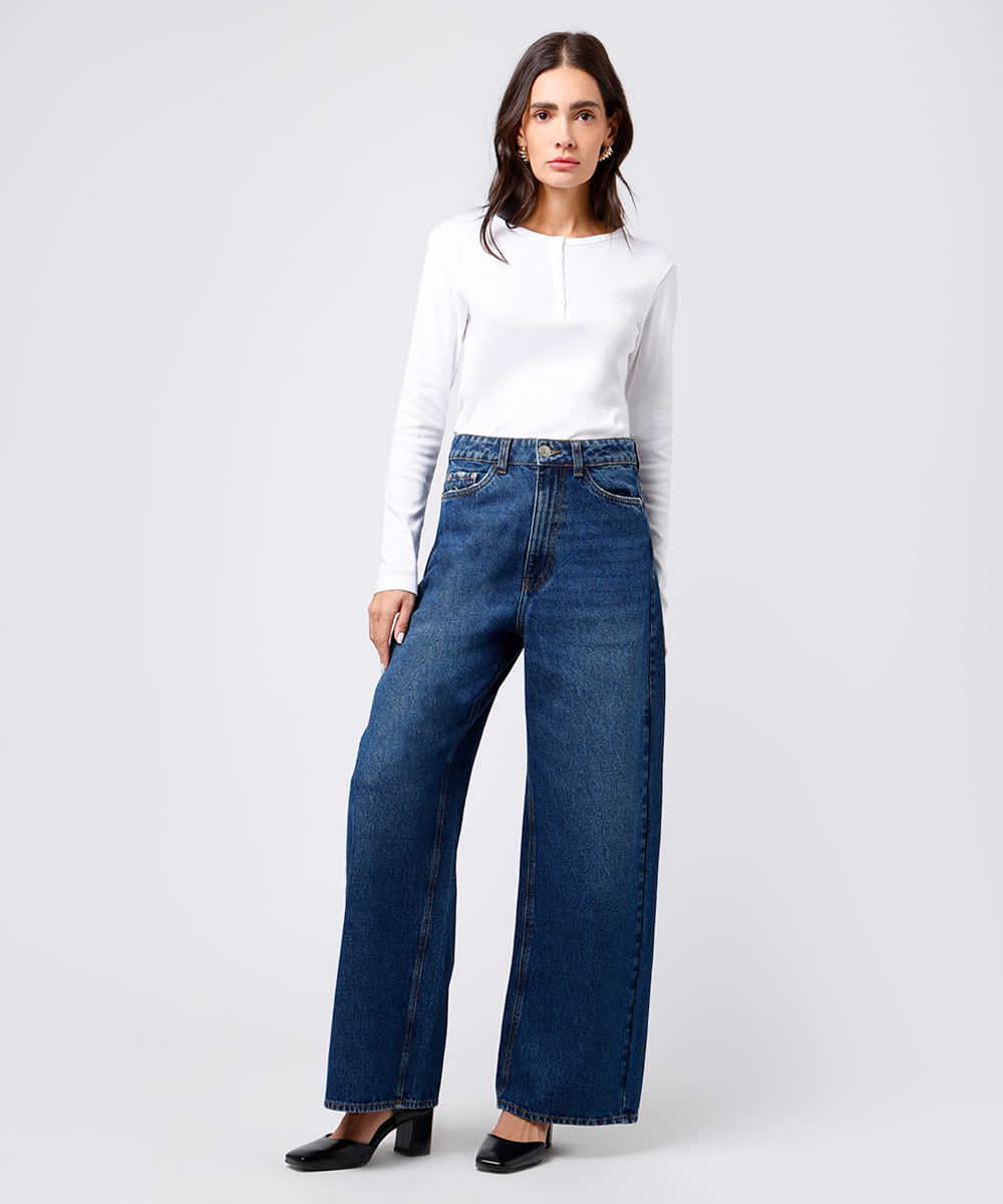 calça barrel feminina jeans mindset azul