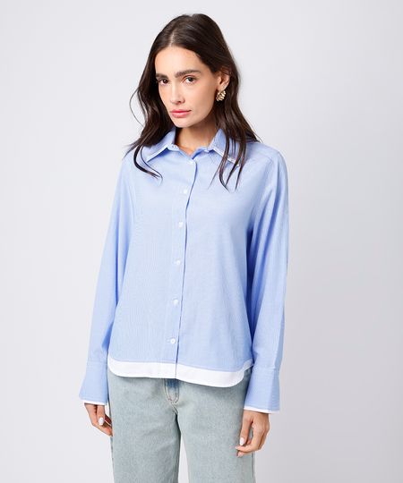 camisa feminina com sobreposição listrada mindset azul PP