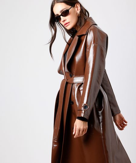 trench coat feminino de poliuretano mindset marrom P