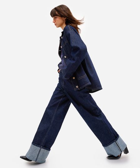 calça wide leg feminina jeans barra dobrada antonio frajado azul 34 calça wide leg feminina jeans barra dobrada antonio frajado azul 34