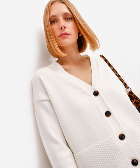 cardigan feminino de tricot decote v off white M