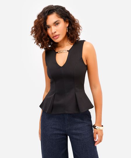 regata peplum feminina decote v preta PP