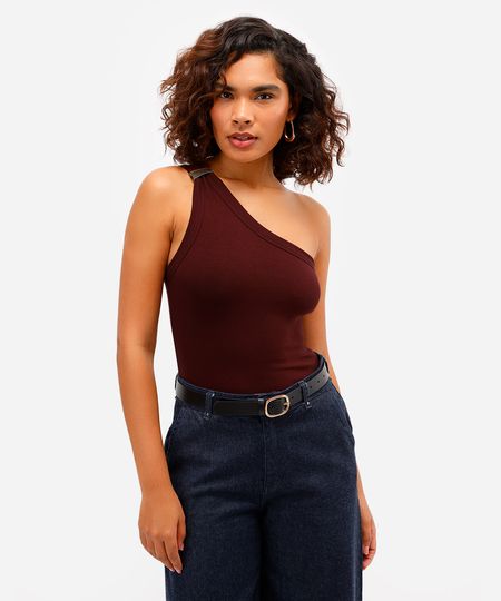 blusa ombro único feminina de algodão vinho PP