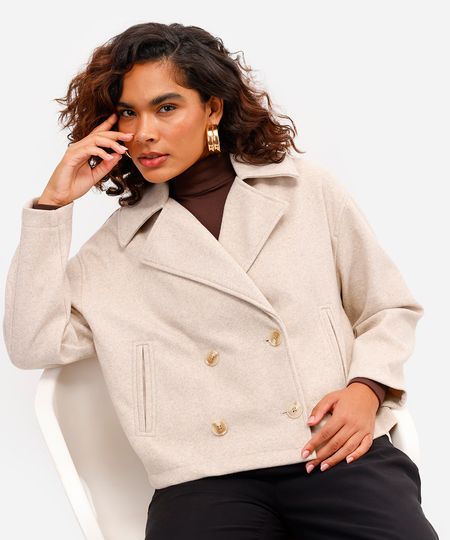 casaco feminino manga longa texturizado bege P