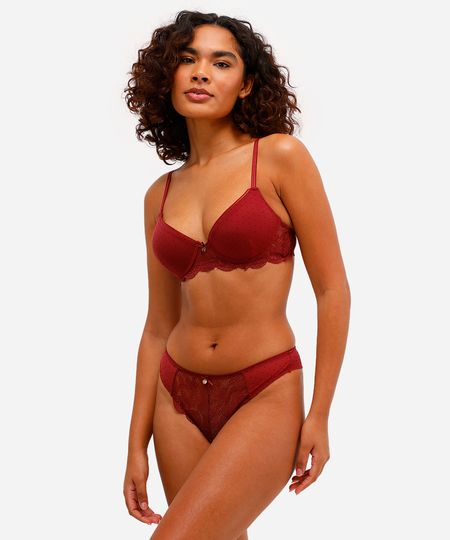 calcinha fio dental de tule com renda floral vinho G calcinha fio dental de tule com renda floral vinho G