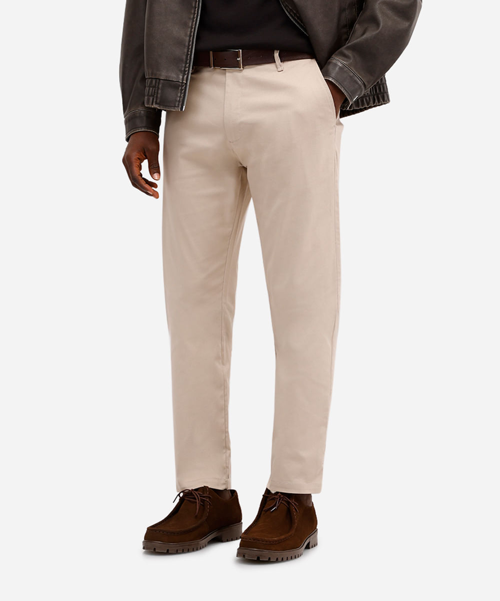 calça social slim de alfaiataria masculina bege