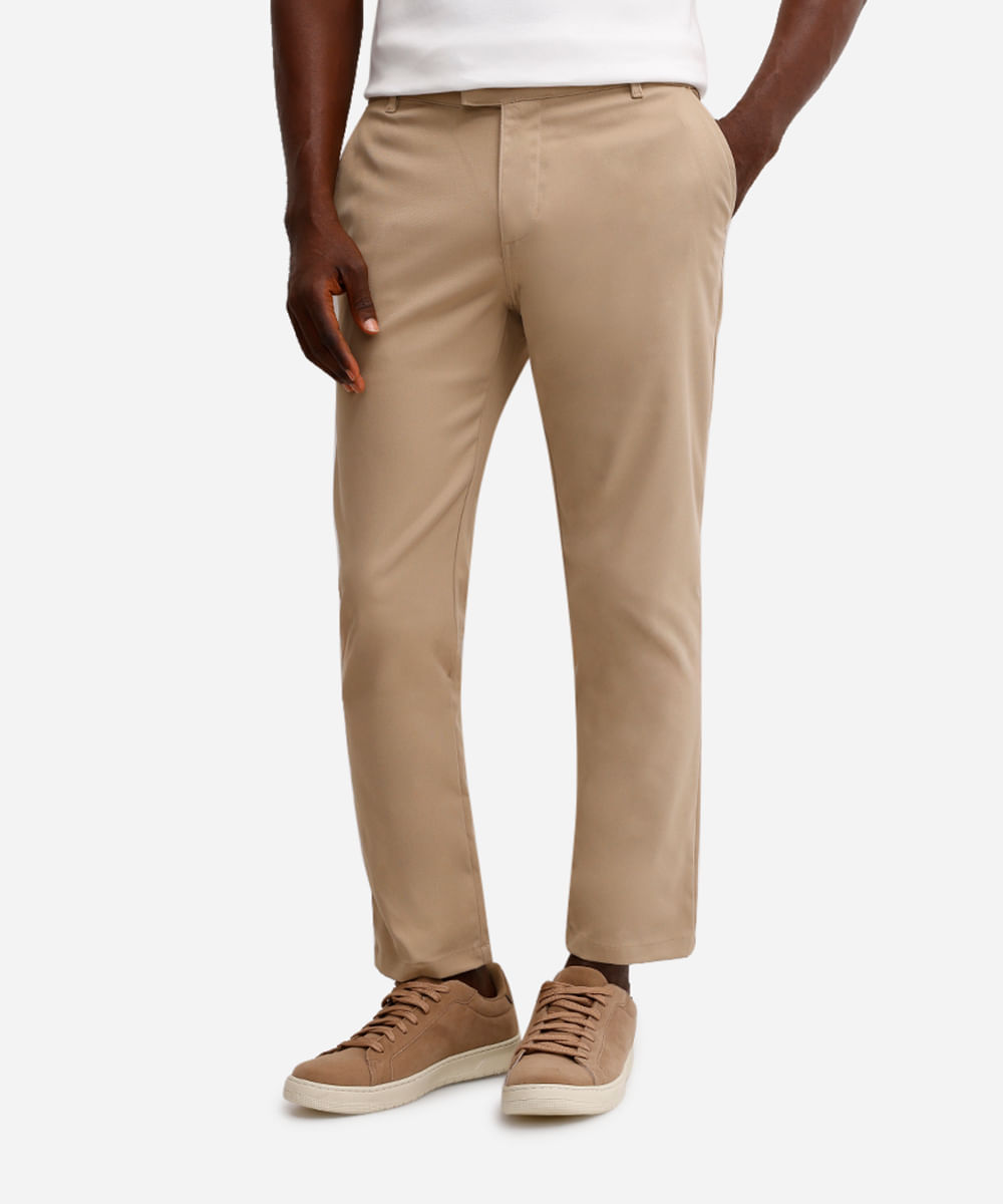 calça chino slim cropped masculina bege