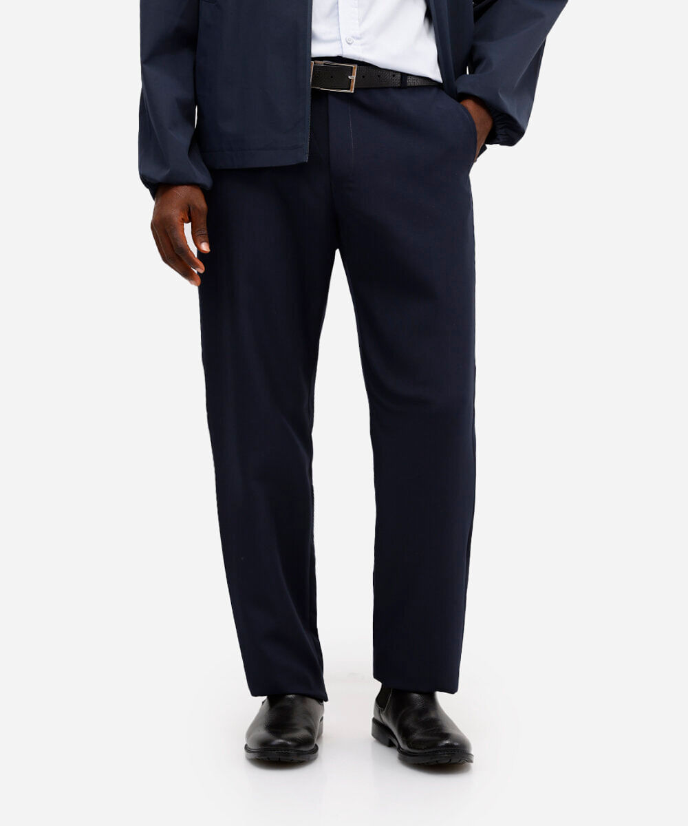 calça social reta de alfaiataria masculina azul