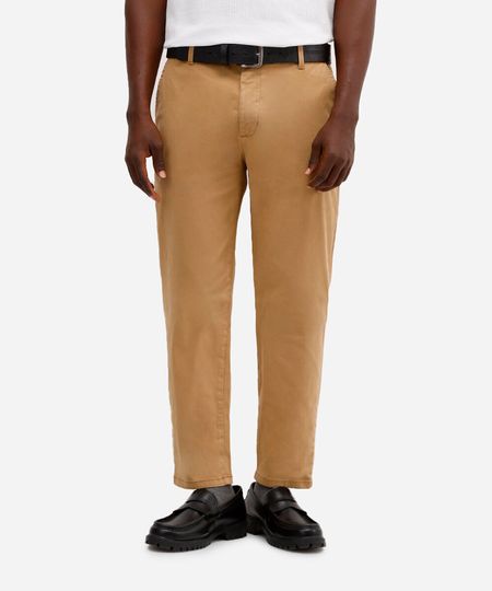 calça chino slim de sarja com elastano masculina bege 38