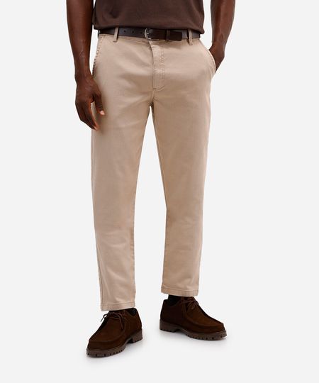 calça slim masculina de sarja com cinto bege 38
