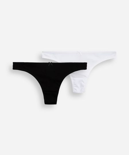 kit de 2 calcinhas fio dental de algodão canelado colorido G kit de 2 calcinhas fio dental de algodão canelado colorido G