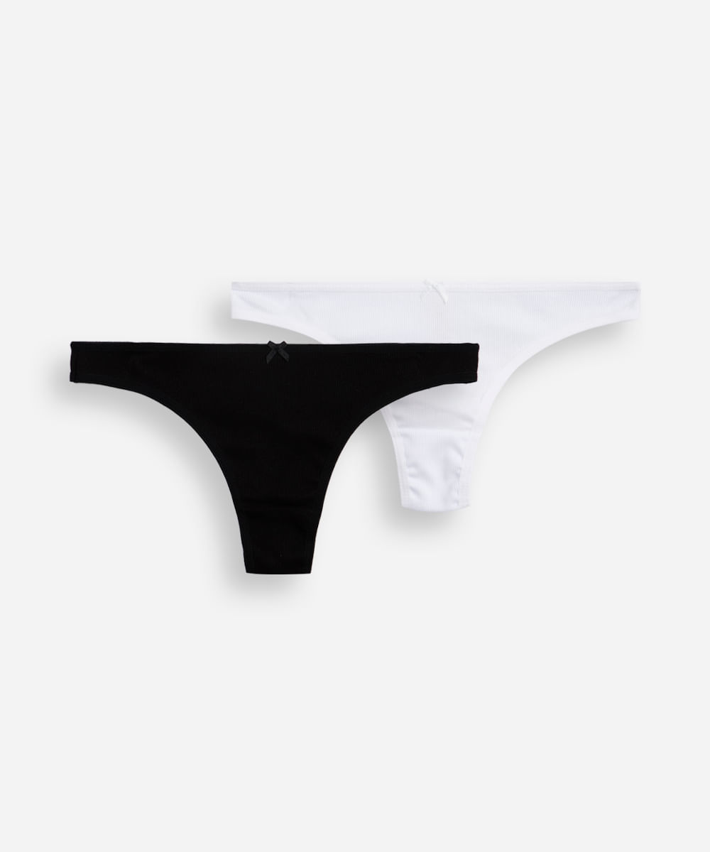 kit de 2 calcinhas fio dental de algodão canelado colorido