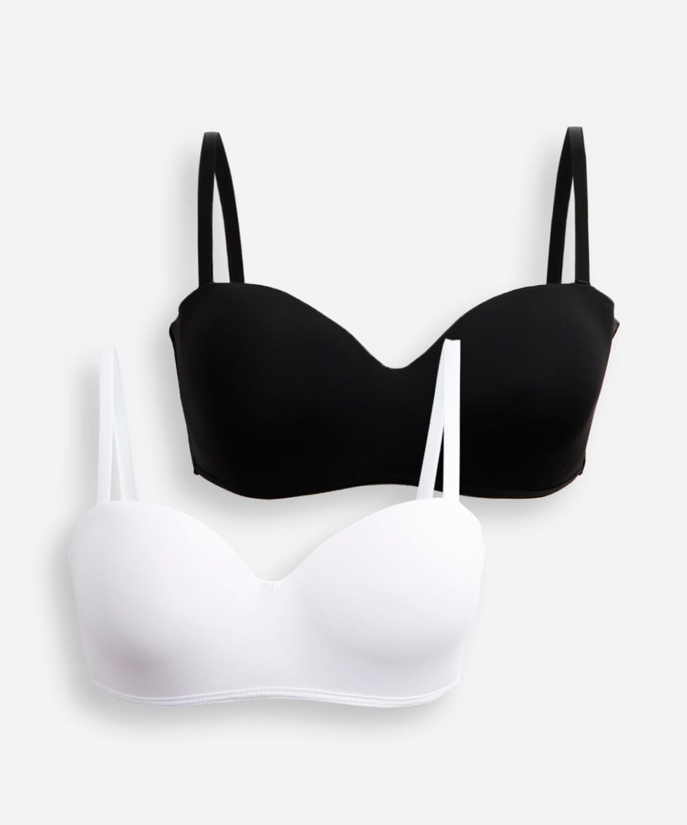 kit de 2 sutiãs femininos meia taça alça removível colorido